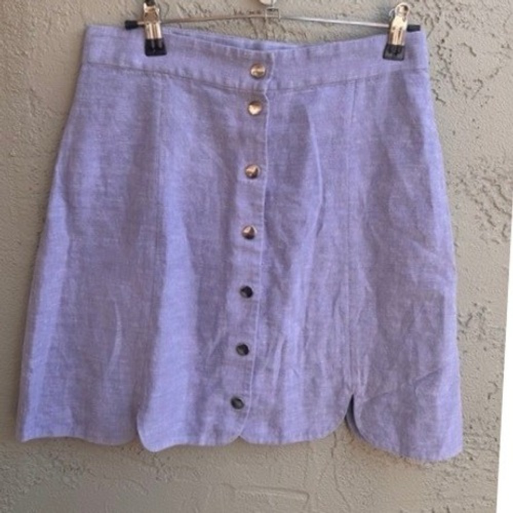& Other Stories Lavender Linen Scalloped Hem Button Front Mini Skirt SZ 8